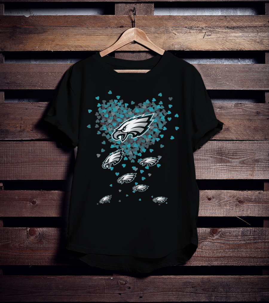 Philadelphia Eagles Logo With Heart Patterns And Falling Eagles T-Shirt