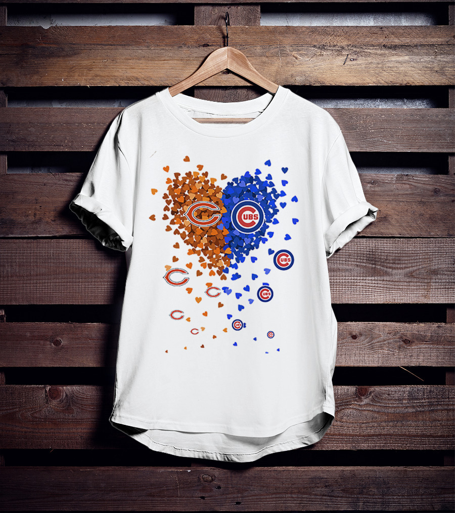 Chicago Bears Cubs Heart Logo Fusion T-Shirt