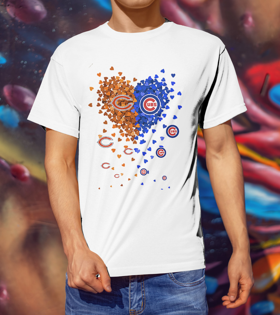 Chicago Bears Cubs Heart Logo Fusion T-Shirt