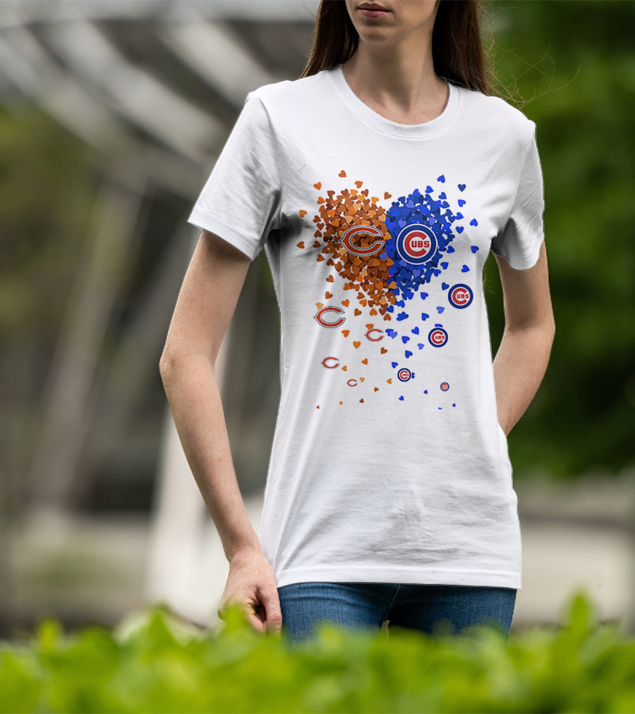 Chicago Bears Cubs Heart Logo Fusion T-Shirt
