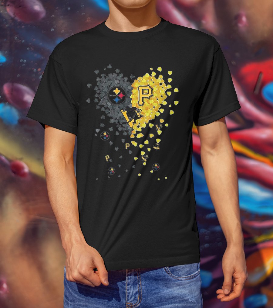 Pittsburgh Steelers Penguins Pirates Heart T-Shirt