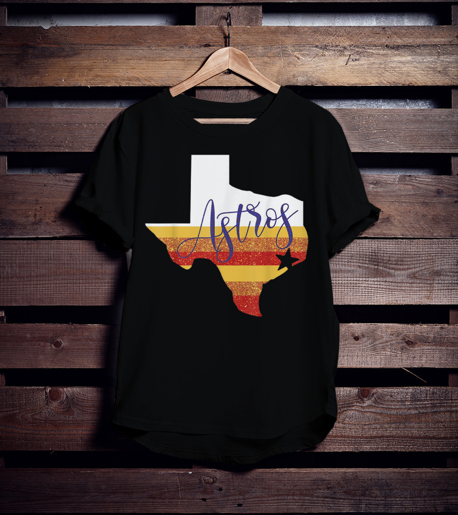 Astros Texas State Outline With Stripes And Star T-Shirt