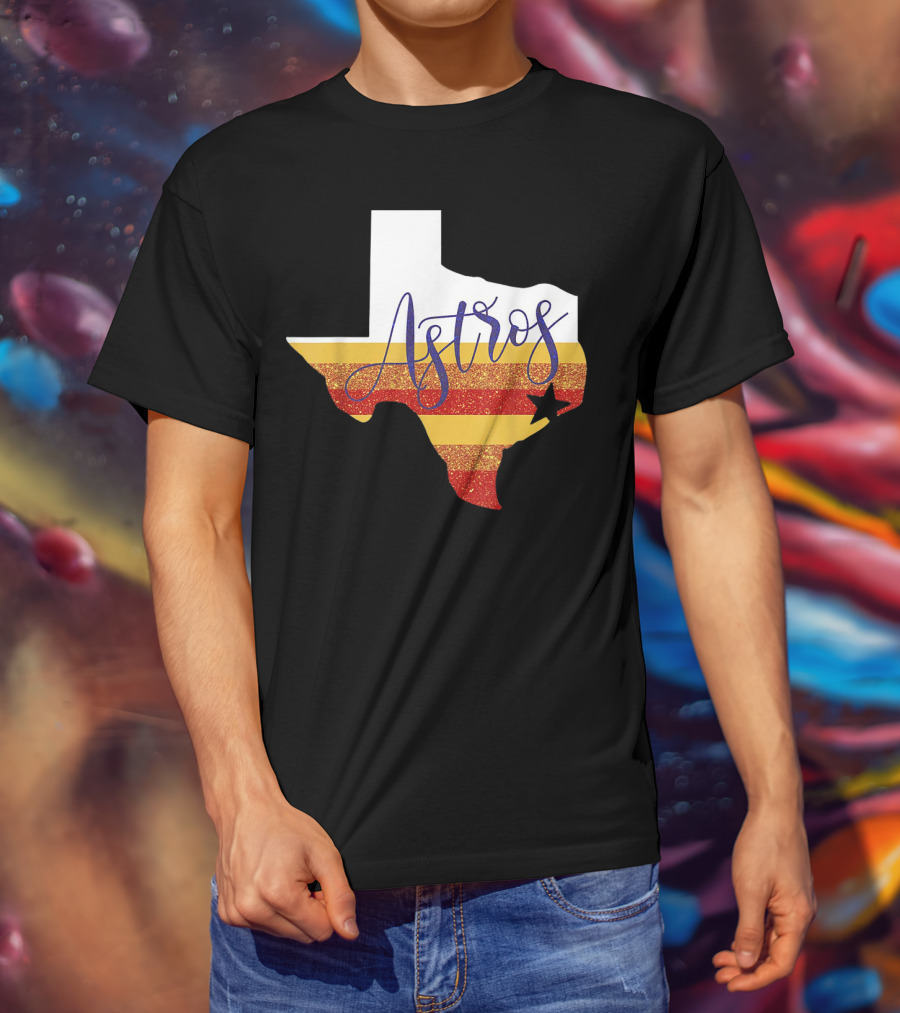 Astros Texas State Outline With Stripes And Star T-Shirt