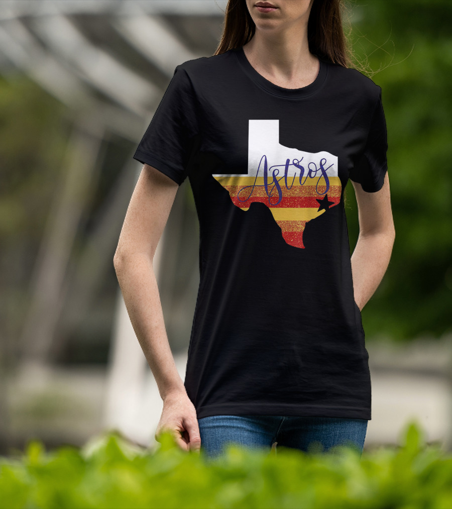 Astros Texas State Outline With Stripes And Star T-Shirt