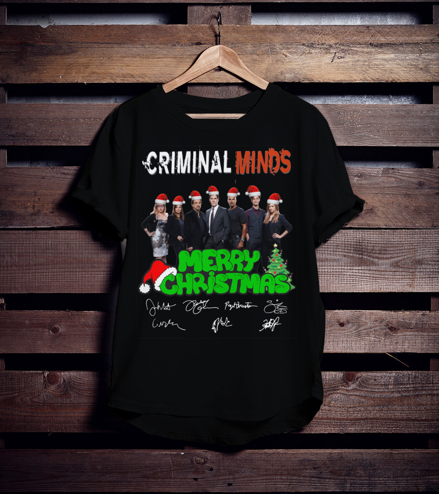 Criminal Minds Merry Christmas Santa Hats Signatures T-Shirt