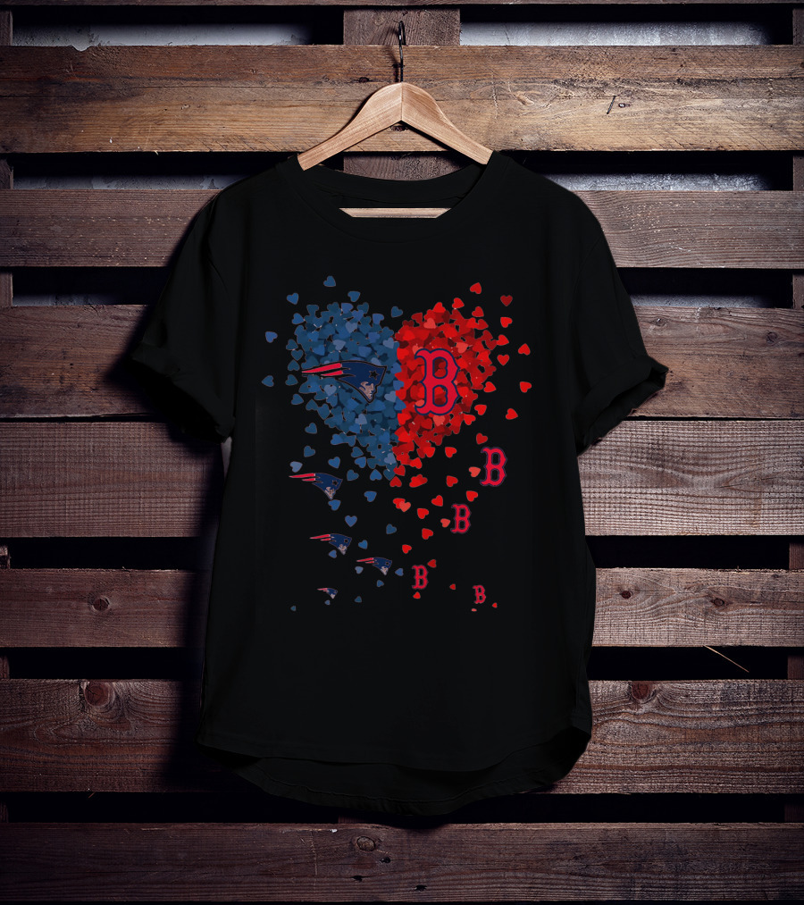 I Love New England Patriots Hearts Boston Red Sox Hearts T-Shirt