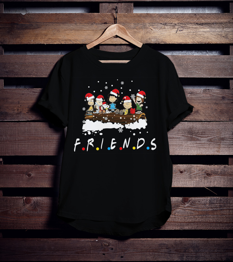Peanuts Santa Friends Holiday Log Snowflakes T-Shirt