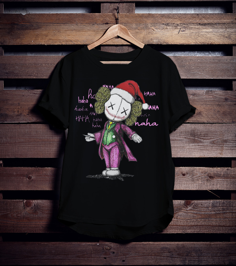 Santa Joker Kaws Haha Clown Character In Festive Hat With Laughing Text T-Shirt