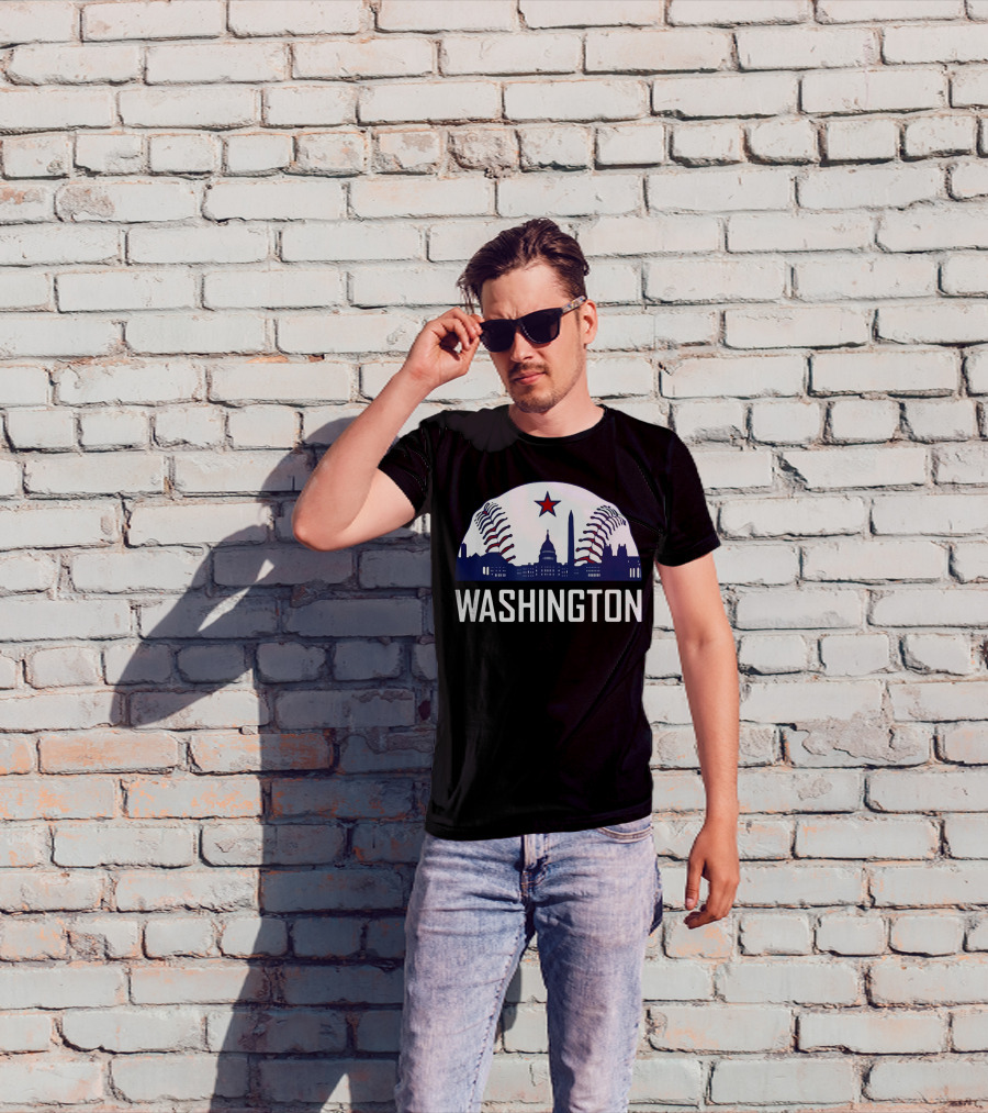 Washington DC Baseball Hometown Skyline National Capitol Star T-Shirt