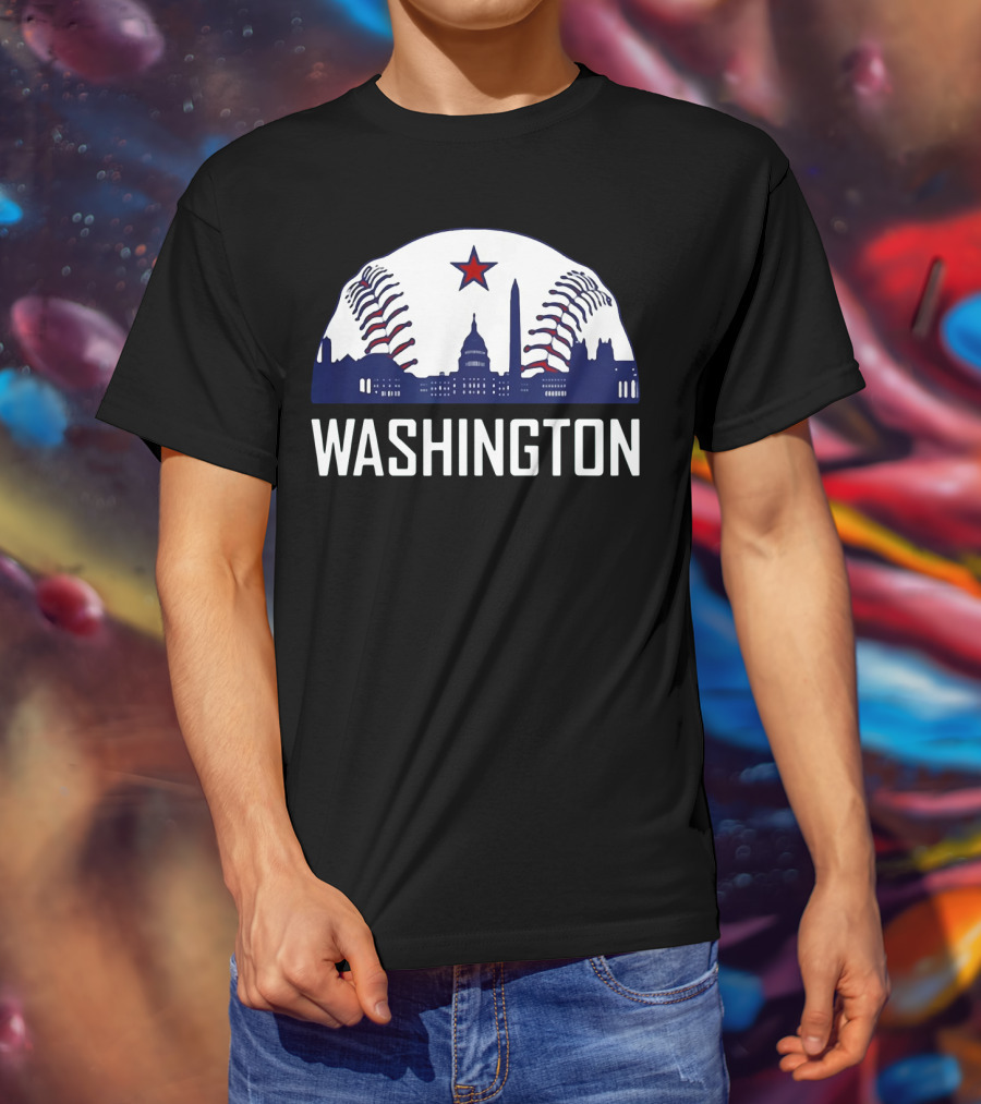 Washington DC Baseball Hometown Skyline National Capitol Star T-Shirt