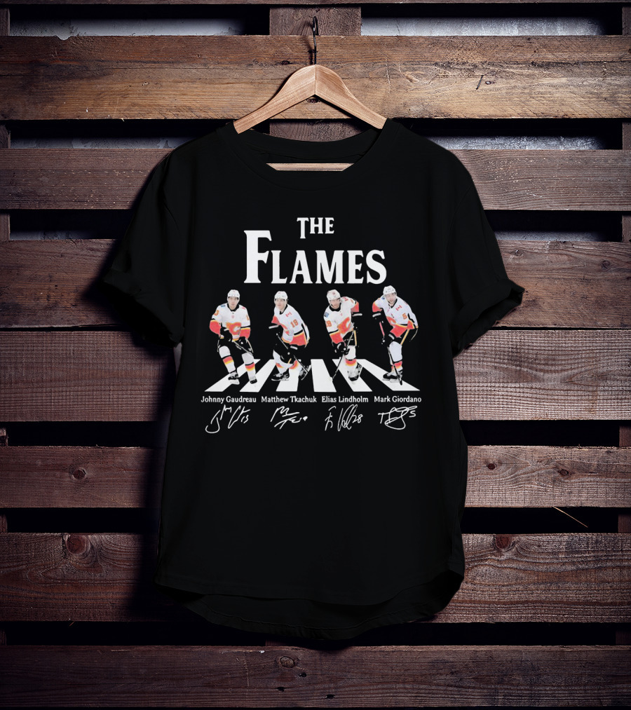 The Flames Johnny Gaudreau Matthew Tkachuk Elias Lindholm Mark Giordano Hockey Players Abbey Road T-Shirt
