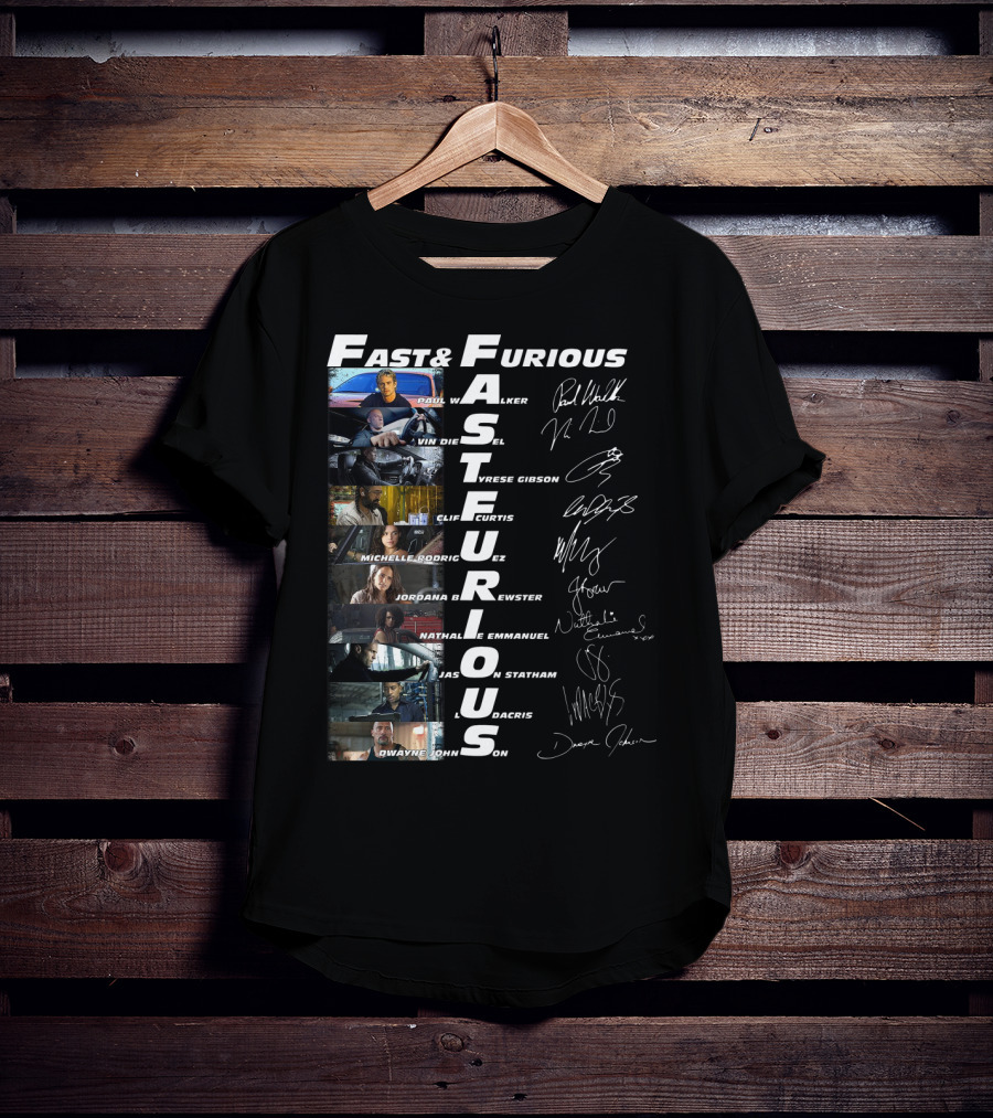 Fast And Furious Paul Walker Vin Diesel Tyrese Gibson Michelle Rodriguez Jordana Brewster Nathalie Emmanuel Jason Statham Ludacris Dwayne Johnson T-Shirt