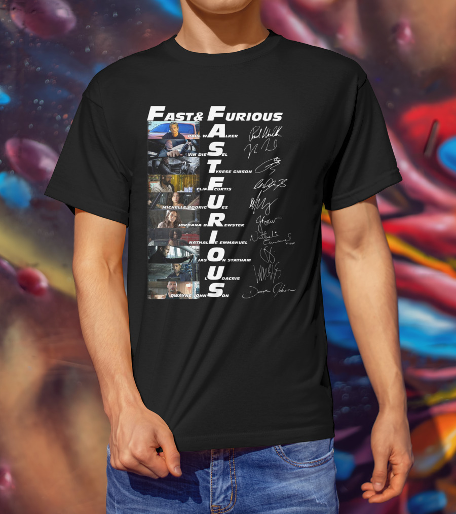 Fast And Furious Paul Walker Vin Diesel Tyrese Gibson Michelle Rodriguez Jordana Brewster Nathalie Emmanuel Jason Statham Ludacris Dwayne Johnson T-Shirt