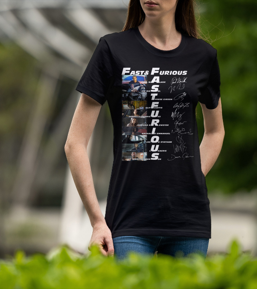 Fast And Furious Paul Walker Vin Diesel Tyrese Gibson Michelle Rodriguez Jordana Brewster Nathalie Emmanuel Jason Statham Ludacris Dwayne Johnson T-Shirt