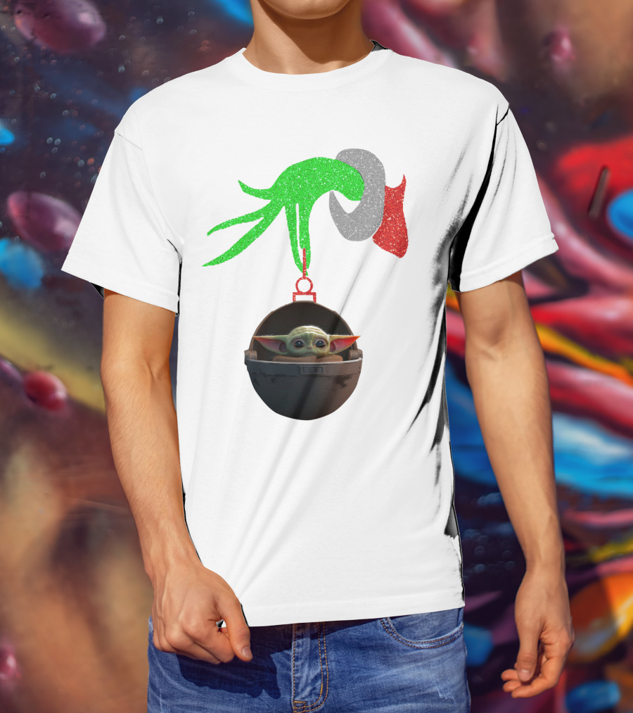 Grinch Hand Glitter Holding Baby Yoda T-Shirt