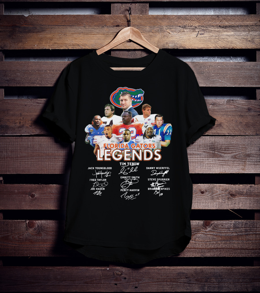 Florida Gators Legends Jack Youngblood Tim Tebow Danny Wuerffel Fred Taylor Emmitt Smith Steve Spurrier Joe Haden Percy Harvin Brandon Spikes T-Shirt