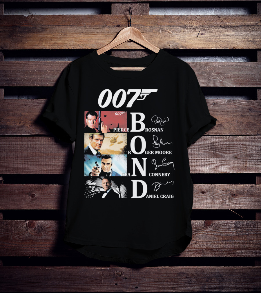 Bond Evolution Pierce Brosnan Roger Moore Sean Connery Daniel Craig T-Shirt