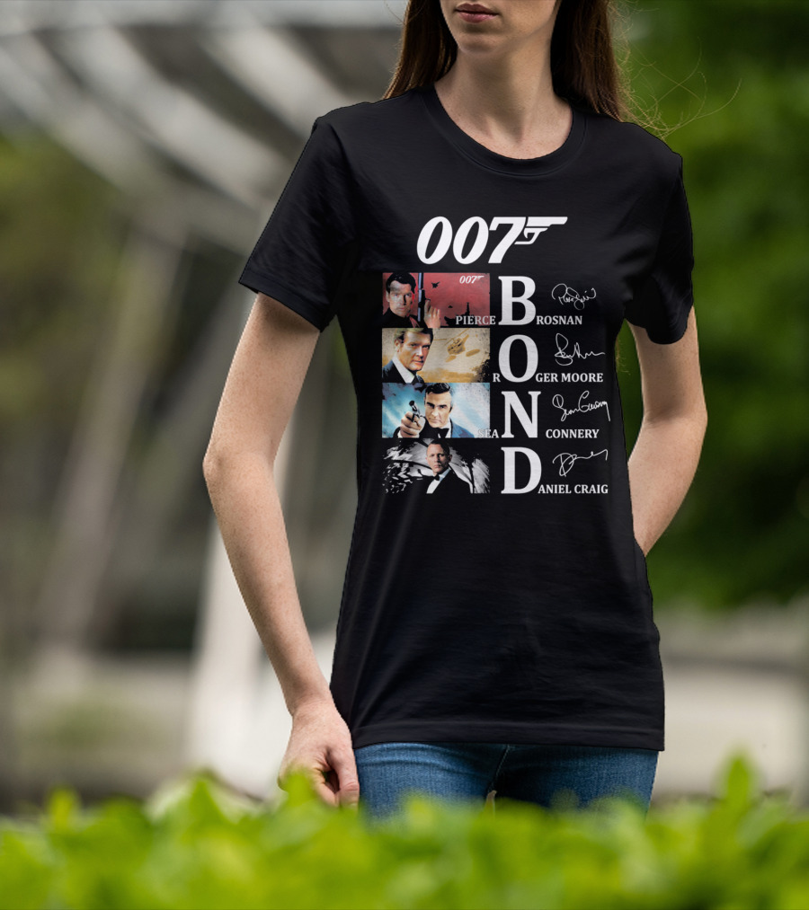 Bond Evolution Pierce Brosnan Roger Moore Sean Connery Daniel Craig T-Shirt