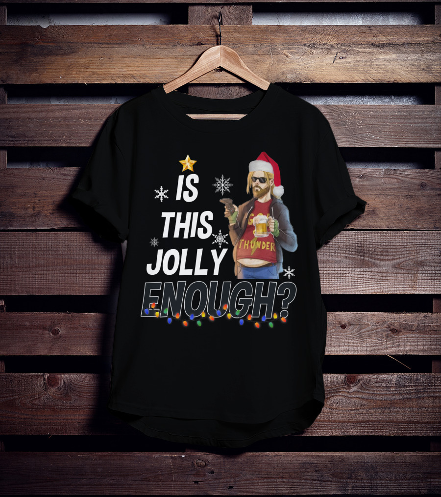 Is This Jolly Enough Thor Thunder Santa Hat Retro Holiday T-Shirt