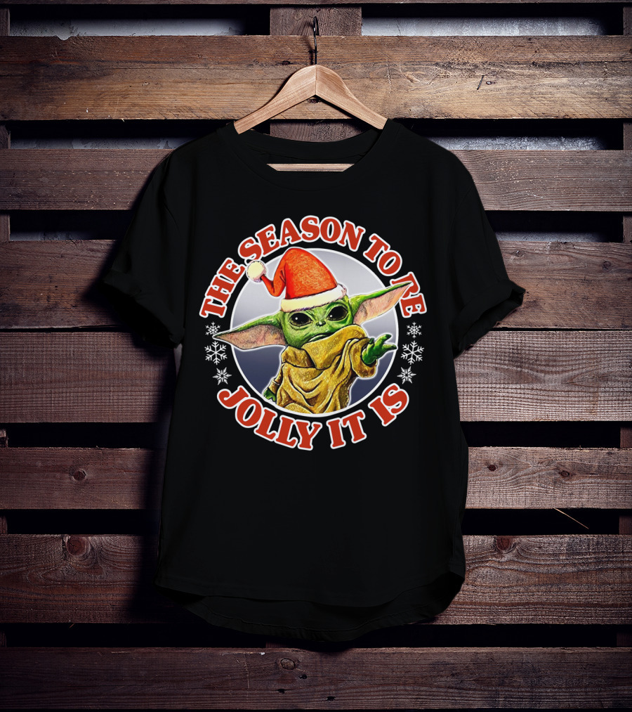 The Season To Be Jolly It Is Baby Yoda Santa Hat Snowflakes T-Shirt