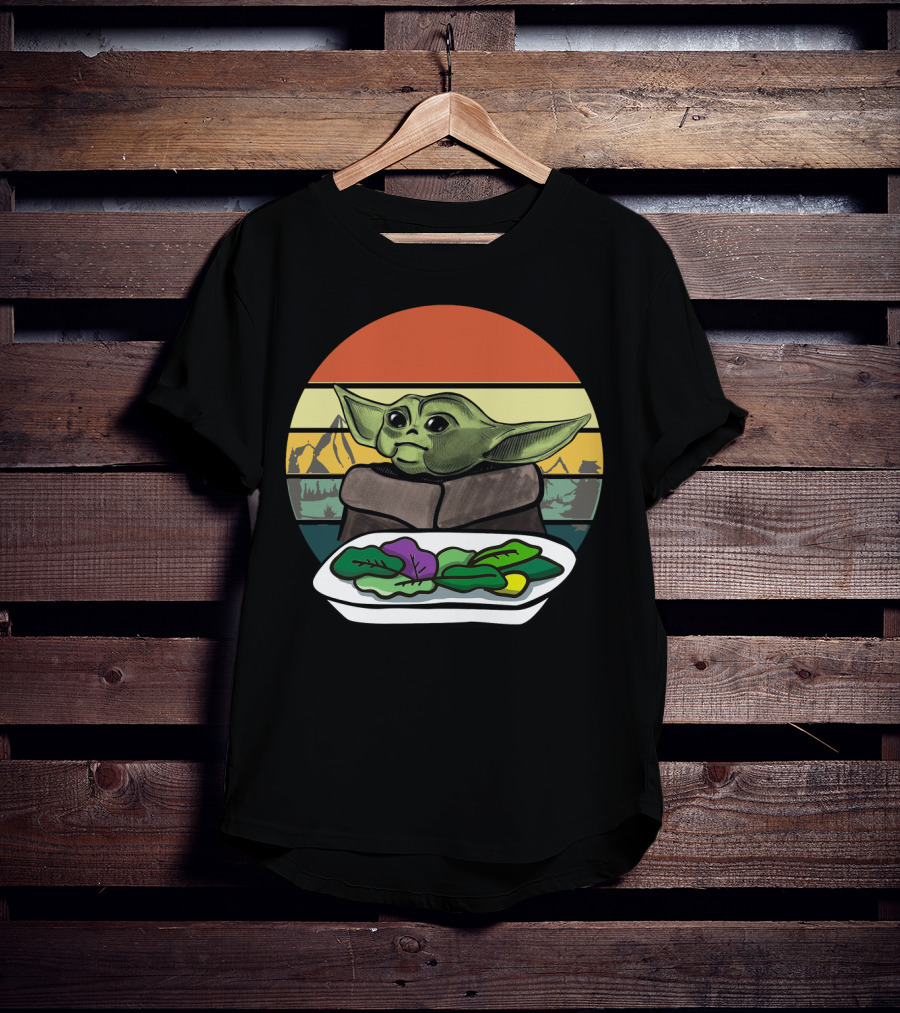 Baby Yoda Yelling At The Table Mountains 70s Sunset Forest T-Shirt