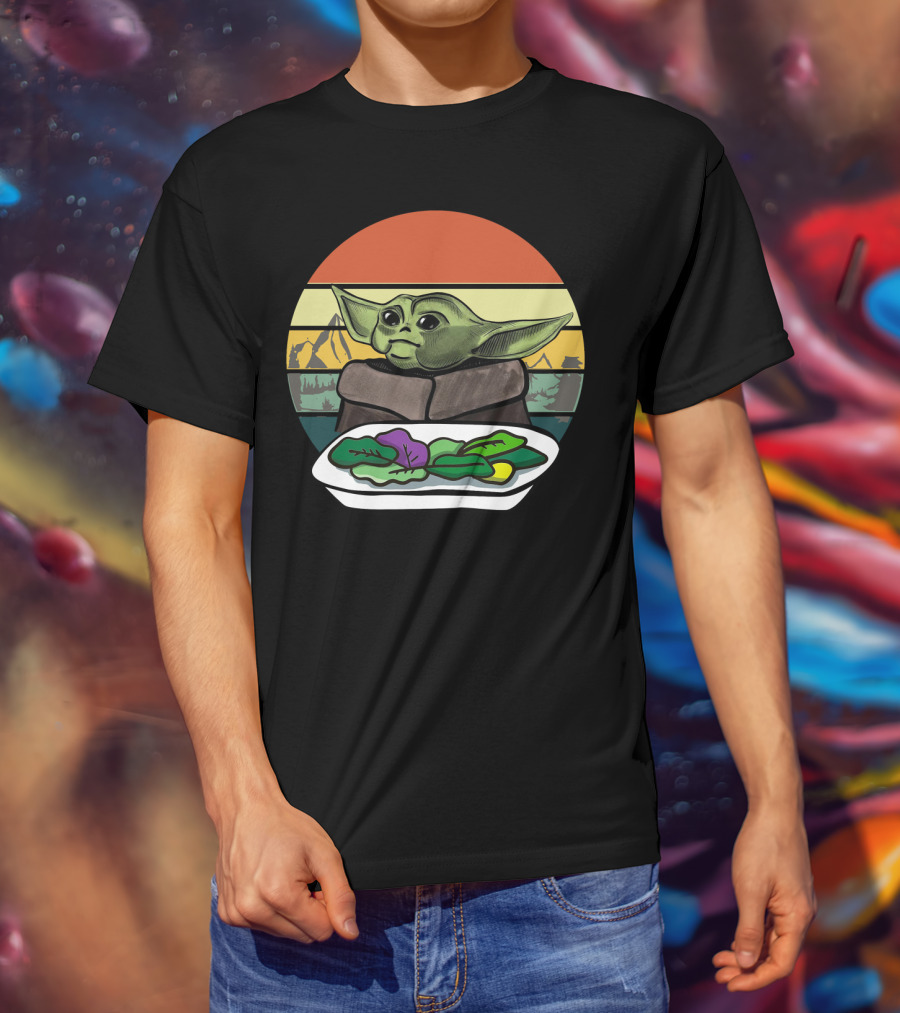 Baby Yoda Yelling At The Table Mountains 70s Sunset Forest T-Shirt