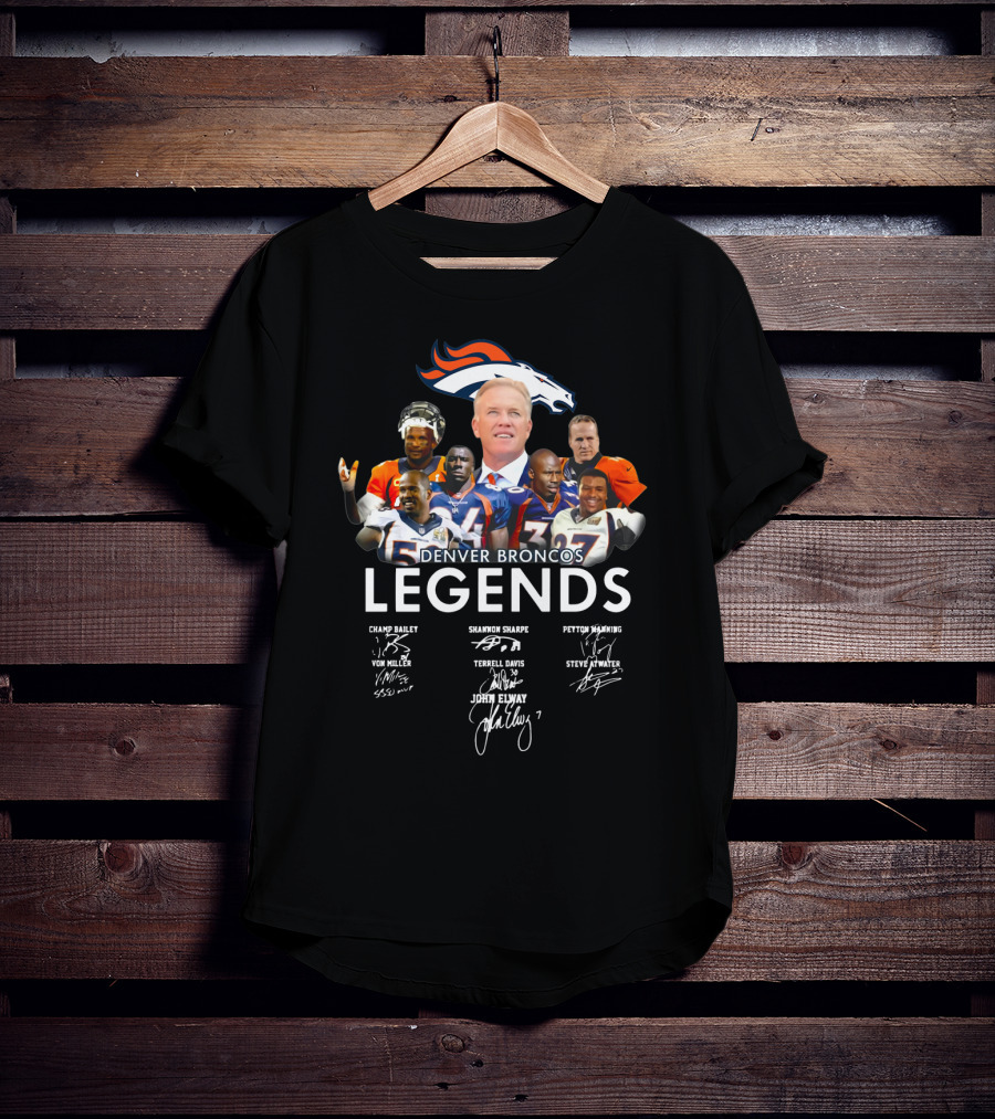 Denver Broncos Legends John Elway Peyton Manning Von Miller Terrell Davis Shannon Sharpe Steve Atwater Champ Bailey T-Shirt