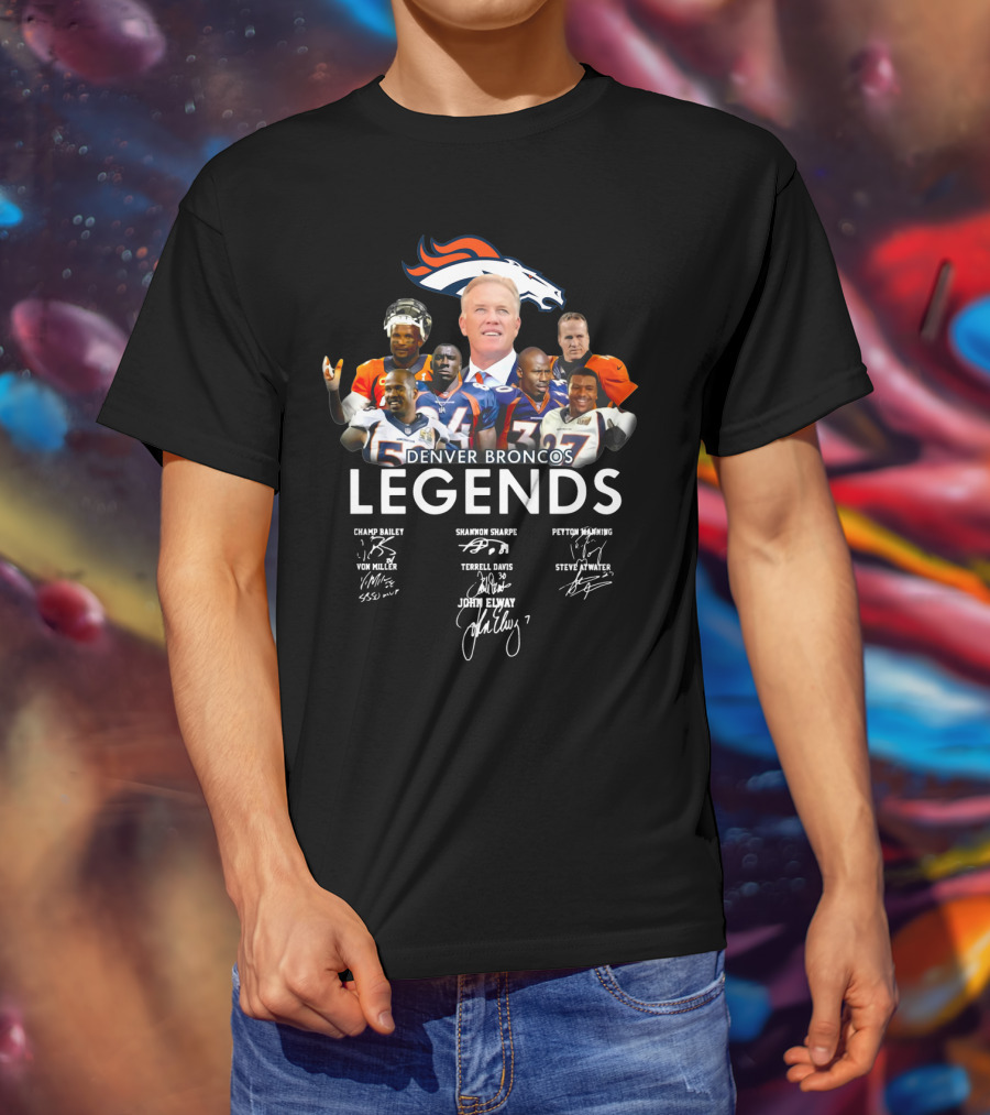 Denver Broncos Legends John Elway Peyton Manning Von Miller Terrell Davis Shannon Sharpe Steve Atwater Champ Bailey T-Shirt
