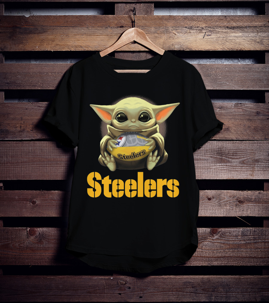 Baby Yoda Steelers Hug Football T-Shirt