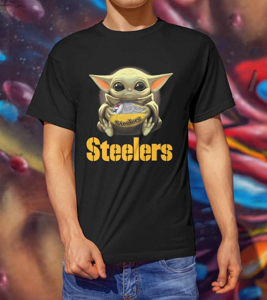 Baby Yoda Steelers Hug Football T-Shirt