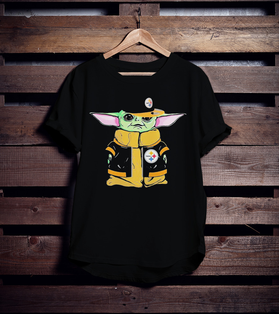 Baby Yoda Wearing Pittsburgh Steelers Hat And Jacket T-Shirt