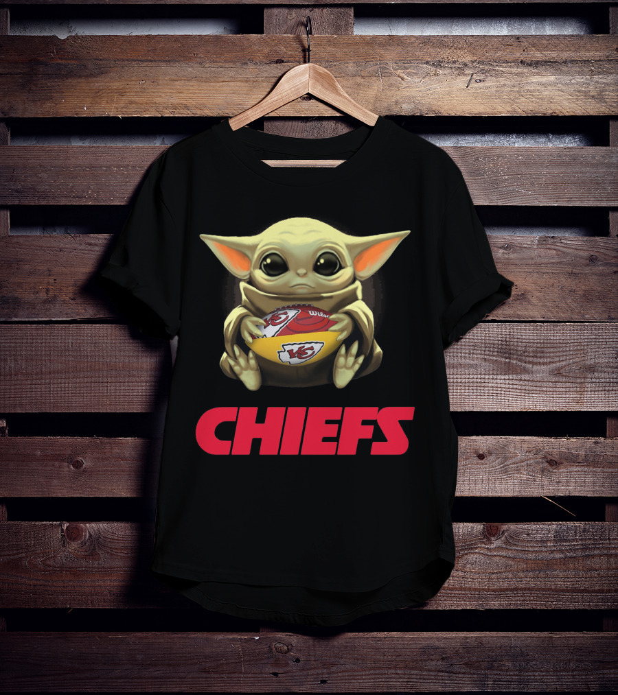 Baby Yoda Hugging Kansas City Chiefs Football T-Shirt
