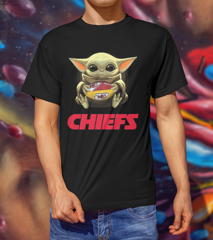 Baby Yoda Hugging Kansas City Chiefs Football T-Shirt