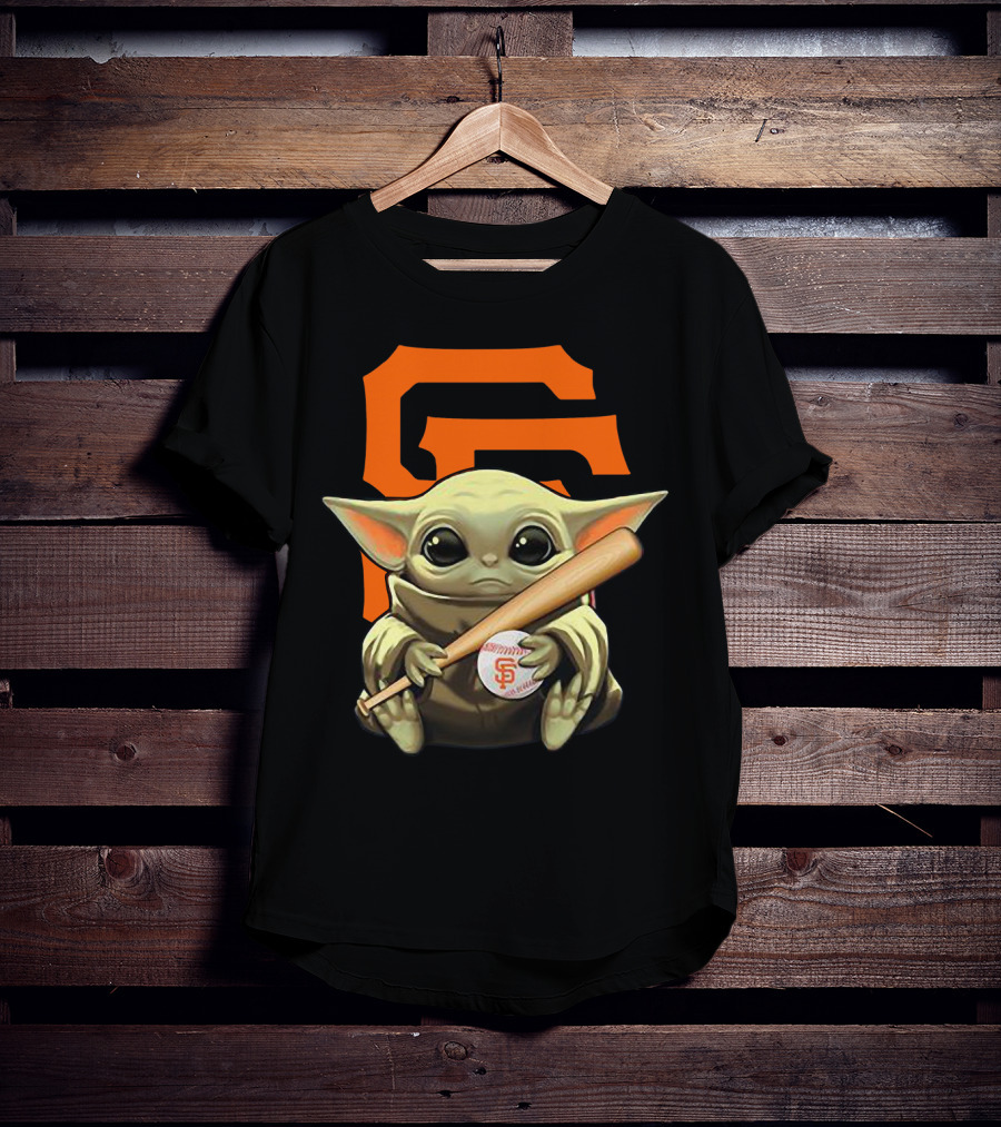 Baby Yoda San Francisco Giants Logo Baseball Bat And Ball T-Shirt