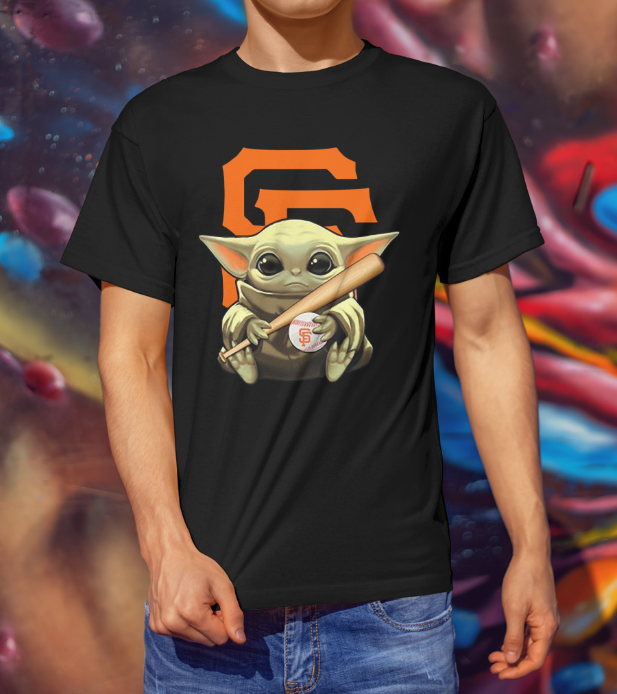 Baby Yoda San Francisco Giants Logo Baseball Bat And Ball T-Shirt