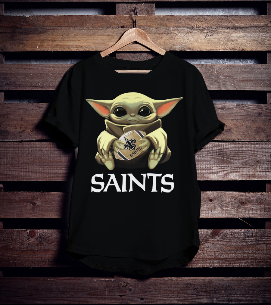 Baby Yoda Holding New Orleans Saints Football T-Shirt