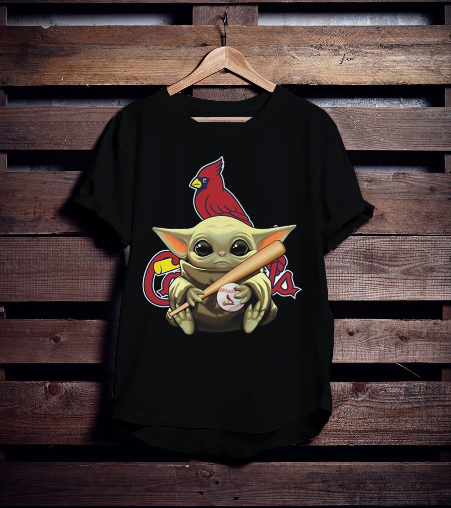 Baby Yoda St. Louis Cardinals Baseball Bat And Ball With Cardinal T-Shirt