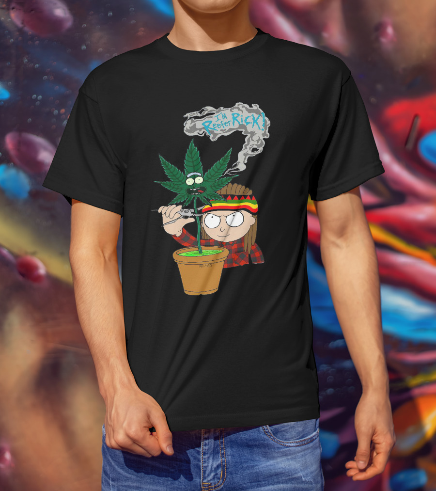 Morty I'm Reefer Rick Planter Rastafarian Style Smiling Face Smoking Plant T-Shirt