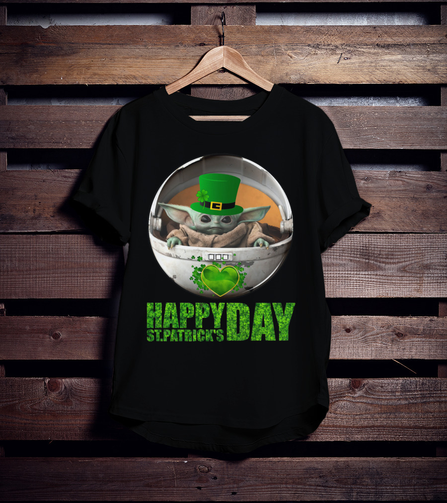 Happy St Patrick's Day Baby Yoda Shamrock Hat Heart T-Shirt