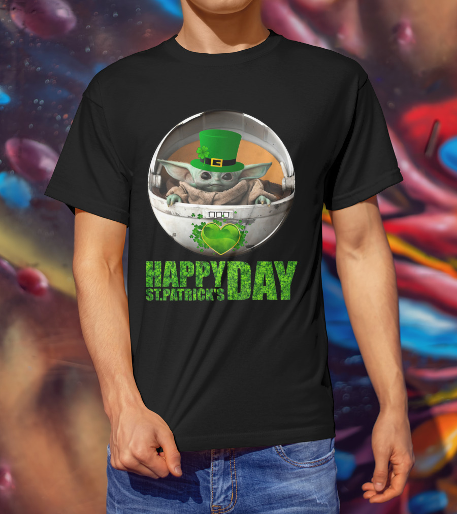 Happy St Patrick's Day Baby Yoda Shamrock Hat Heart T-Shirt