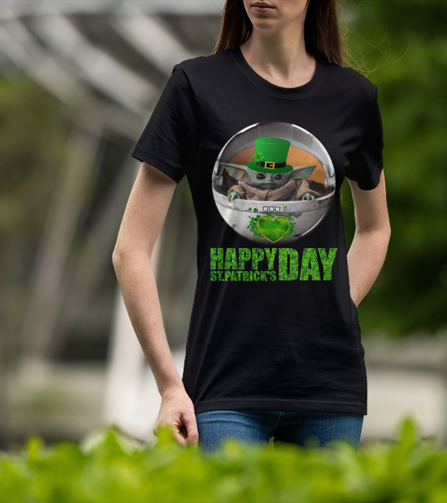 Happy St Patrick's Day Baby Yoda Shamrock Hat Heart T-Shirt