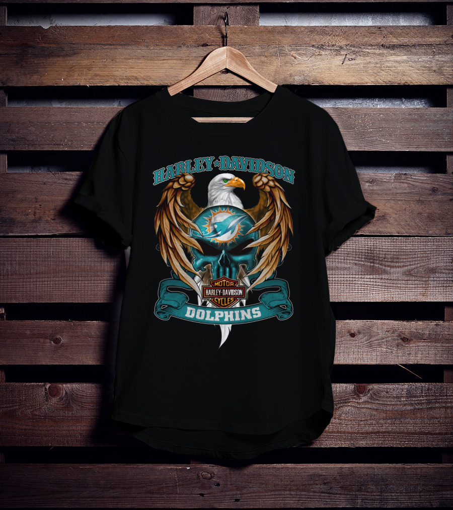 Harley Davidson Motor Cycles Miami Dolphins Eagle T-Shirt