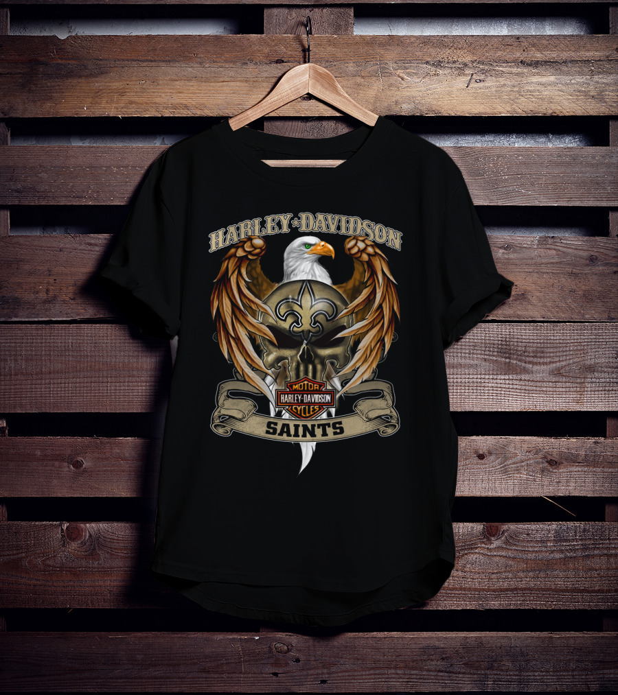 Harley Davidson Eagle Motorcycles Saints Fleur-De-Lis Nfl New Orleans T-Shirt