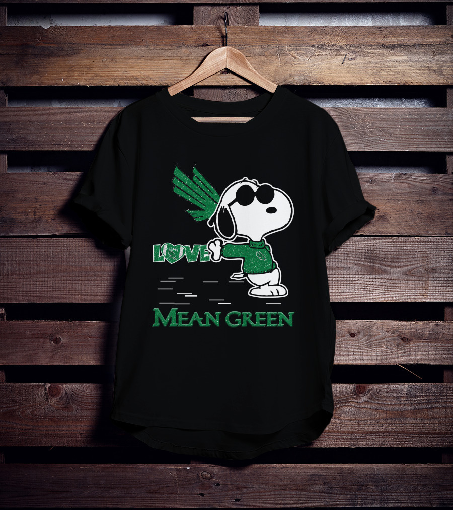Snoopy Heart Love North Texas Mean Green Peanuts T-Shirt