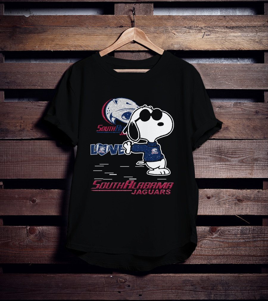 Snoopy Love South Alabama Jaguars Football Fan Gear T-Shirt