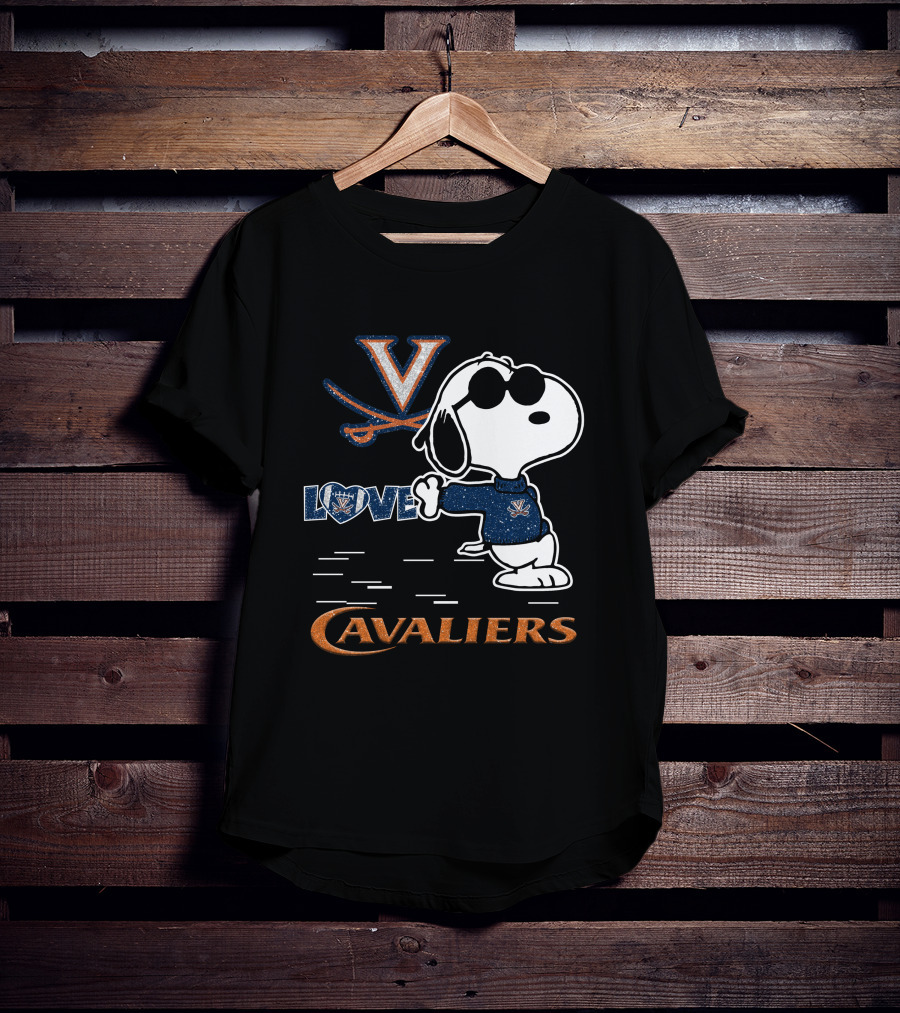 Snoopy Love Virginia Cavaliers V Logo And Heart T-Shirt