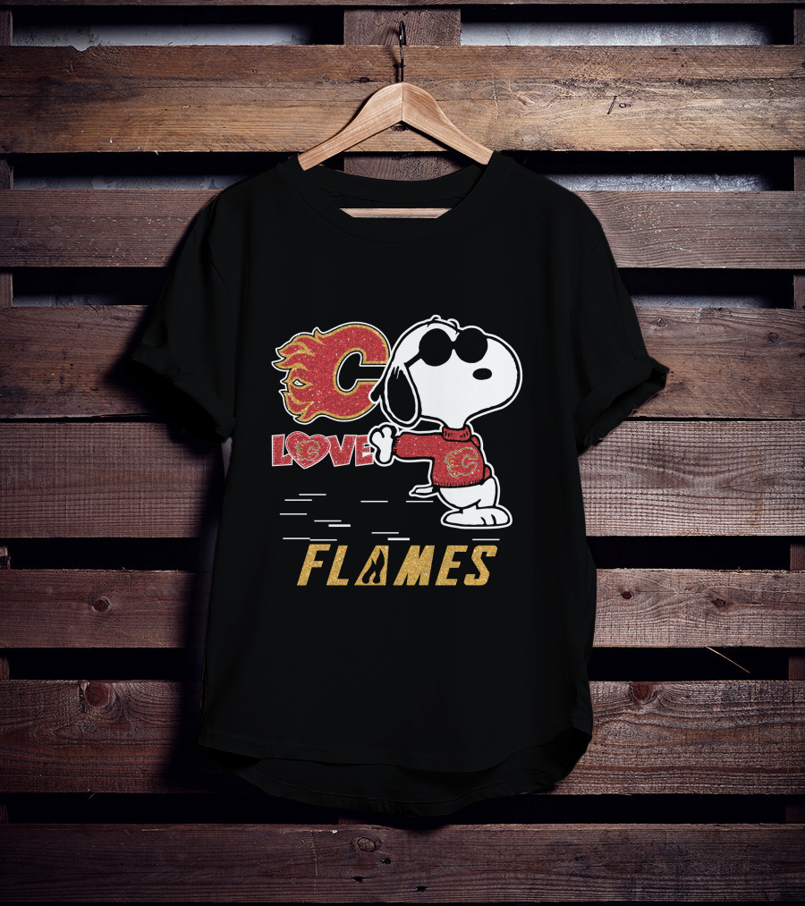 Snoopy Love Calgary Flames Peanuts Logo Cartoon T-Shirt