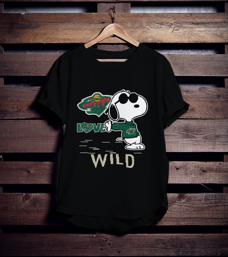 Snoopy Wearing Minnesota Wild Hockey Jersey With Love Wild Logo Elements T-Shirt