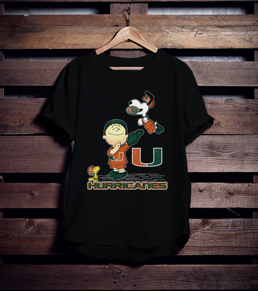 Snoopy And Woodstock Miami Hurricanes Football Team Enthusiasm T-Shirt