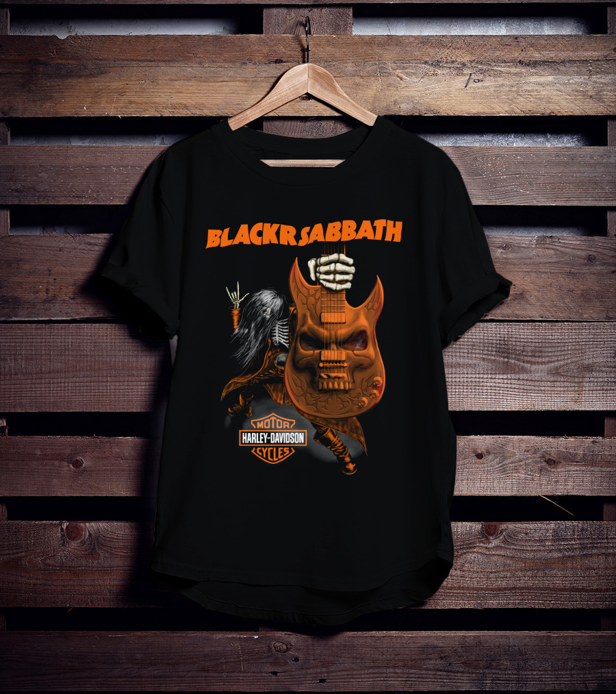 Black Sabbath Harley Davidson Motor Cycles Skeleton Guitar T-Shirt